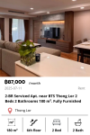 2-BR Serviced Apt. near BTS Thong Lor 2 Beds 2 Bathrooms 180 m². Fully Furnished