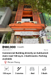 Commercial Building directly on Sukhumvit main road 130 sq.m. 3 bathrooms. Parking available