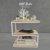 KADStudio โต๊ะข้างเตียง แบบตัว S  50x30x50 cm งานไม้แท้ 100% เคลือบ PU  ขาเหล็กสีขาว ไม้สีใส [AP]