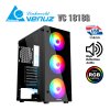 VENUZ ATX Tempered Glass Computer Case VC 1818G with VF1299 12cm Rainbow RGB Fan x 3 – Black