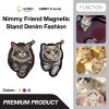 Nimmy Friend Magnetic Stand Denim Fashion ขาตั้งติดหลังโทรศัพท์ยีนส์ปักลายแมว 3D พร้อมกระจกในตัว