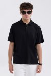 เสื้อโปโล Waffle-Knit Polo Shirt - Black