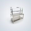 Stainless Steel Multi-Tier Table and Shelving Unit with Integrated 2-Tier Over-Shelf