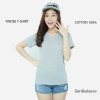 เสื้อยืดคอวีแขนสั้นคอทตอน100% สีเทาท็อปดราย