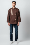 Chef Cocoa Line เสื้อเชฟคอจีน แขนยาว สีน้ำตาลเข้มตัดครีม