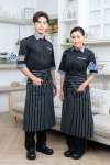 Black and White Striped Half Bistro Apron, 29", with Extended Front Tie Straps