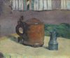Still Life: Wood Tankard and Metal Pitcher