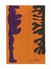 Arabesques noires et violettes sur un fond orange