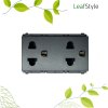 เต้ารับคู่แบบมีสายดิน และม่านนิรภัย ฟิลิปส์ สีดำ รุ่นลีฟ LeafStyle Duplex 2P+E US-EU Socket PHILIPS
