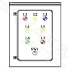 ผังหน้าตู้ควบคุมซูเอจปั๊ม/ปั๊มแช่ 1 ปั๊ม STAC รุ่น SPO301D00 แสดงไฟสถานะ L1-L7 และสวิตช์ควบคุม SW1