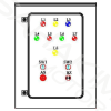 ผังหน้าตู้ควบคุมซูเอจปั๊ม/ปั๊มแช่ 2 ปั๊ม STAC รุ่น SPO302D00 แสดงไฟสถานะ L1-L8 สวิตช์ SW1-SW2 สวิตช์ตัดเสียง AS และบัซเซอร์ BZ