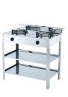 Double burner shelf gas stove with infrared burners, full stainless steel body and storage