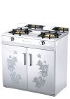 Double burner gas cabinet stove with auto ignition and storage