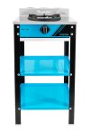Single burner gas stove with shelf and storage rack