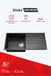 Single bowl granite kitchen sink with drainboard and top mount installation