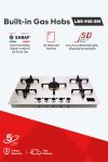 Built-in gas hob with SABAF brass burners and stainless steel surface