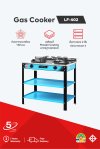 Double burner gas stove with double shelf and storage rack