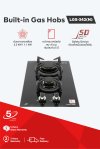 Built-in gas hob with brass burners and tempered glass surface