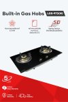 Built-in gas hob with brass burners and tempered glass surface