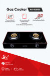เตาแก๊ส 2 หัว หน้ากระจกนิรภัย ระบบ Thermo Cutoff / Safety Device บอดี้สแตนเลส