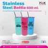 กระบอกน้ำสเตนเลส ทรงตรง ฝาใส ขนาด 600 ml. มี 3 สี ให้เลือก