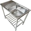 KK-02-013H-63 ชุดอ่างซิงค์ แบบ 1 หลุมมีที่พัก+ชุดขาตั้ง SUS304 หนา 0.6 พร้อมท่อน้ำทิ้ง ขนาด 1,200x470x780 มม.