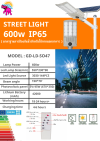 ไฟถนนโซล่าเซลล์ LED ขนาด 600วัตต์ แบบแผงแยก