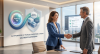 A conceptual image celebrating 'Partnership and Trust,' featuring a secure handshake between an AuthorWise executive and an Enterprise Client (CIO). The background, directly resolving image_11.png and image_10.png, shows a glowing AuthorWise logo (stylize A conceptual image celebrating 'Partnership and Trust,' featuring a secure handshake between an AuthorWise executive and an Enterprise Client (CIO). The background, directly resolving image_11.png and image_10.png, shows a glowing AuthorWise logo (stylize
