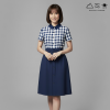 EPO ชุดเดรสสั้น กระดุมหน้า+เข็มขัด ครามเข้ม