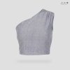 เสื้อครอปไหล่เดี่ยวผ้าทอมือ เทา