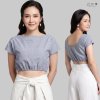 เสื้อผ้าฝ้ายทอมือ สม็อกเอวเว้าหลัง - เทา