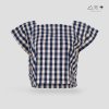 เสื้อครอปคอเหลี่ยมผ้าทอมือ คราม-ขาว