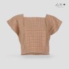 เสื้อครอปคอเหลี่ยมผ้าทอมือ เปลือกไม้ตาราง