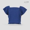 เสื้อครอปคอเหลี่ยมผ้าทอมือ ครามเข้ม