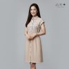 EPO ชุดเดรสสั้น กระดุมหน้า+เข็มขัด เปลือกไม้