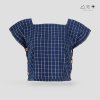 เสื้อครอปคอเหลี่ยมผ้าทอมือ ครามตาราง