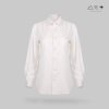 เสื้อเชิ้ตแขนยาว ญ ผ้าทอมือ กระดุมผ้า - ขาว