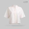 เสื้อคอจีน แขนสั้น ญ ฝ้ายทอฟอกนุ่ม สีขาวธรรมชาติ