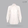 เสื้อเชิ้ตแขนยาว ญ ผ้าทอมือ กระดุมผ้า - ขาว