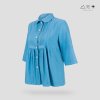 เสื้อเชิ้ตคอบัว ตีเกล็ดอก ผ้าคราม