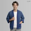 เสื้อคลุมกิโมโนผ้าคราม-ยาว ลายตาราง