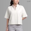 เสื้อคอจีน แขนสั้น ญ ฝ้ายทอฟอกนุ่ม สีขาวธรรมชาติ
