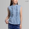 เสื้อเชิ้ตแขนกุดตีเกล็ดทวิสต์ - สั้น ครามอ่อน