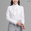 เสื้อเชิ้ตแขนยาวระบายอก ญ ขาว