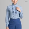 เสื้อเชิ้ตแขนยาวระบายอก ญ ครามอ่อน