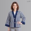 เสื้อคลุมกิโมโนติดกระดุมผ้าคราม-สั้น