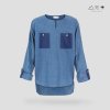 เสื้อเชิ้ตแขนยาว กระเป๋าอกคู่ คราม