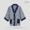 เสื้อคลุมกิโมโนติดกระดุมผ้าคราม-ยาว