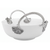 Porcelain Oriental-Bowl w/Pewter_Ginkgo Leaf