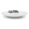Porcelain Oriental Coupe Plate 12.5 cms. w/Pewter Grape Bunch